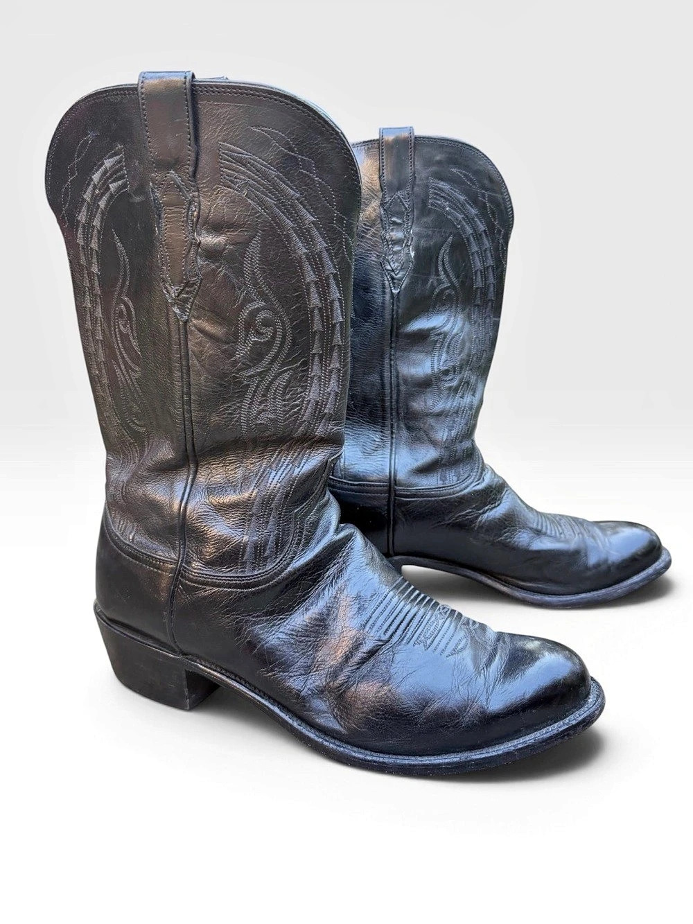 Lucchese Embroidered Shaft Western Boots in Black Leather N1617R4